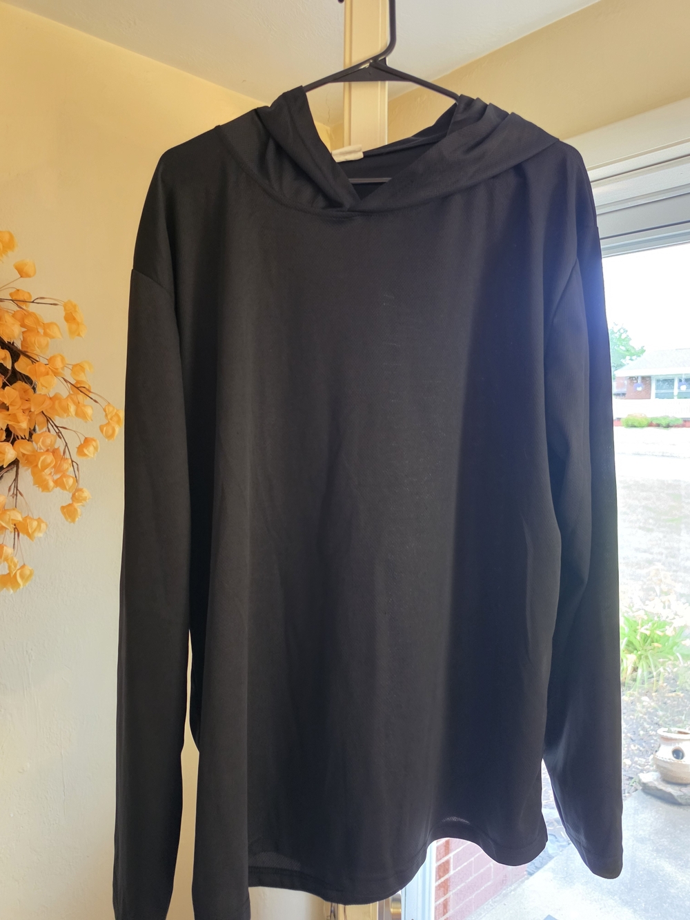 Black Lightweight Hooded Long Sleeve Top